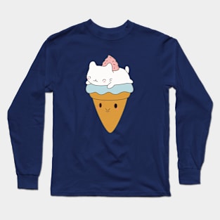 Kawaii Ice Cream Cone Cat T-Shirt Long Sleeve T-Shirt